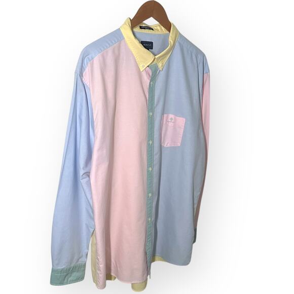 GANT Mixed Panel Oxford Button Down Shirt Pastel Colors Evening Party Night Out - Picture 6 of 13